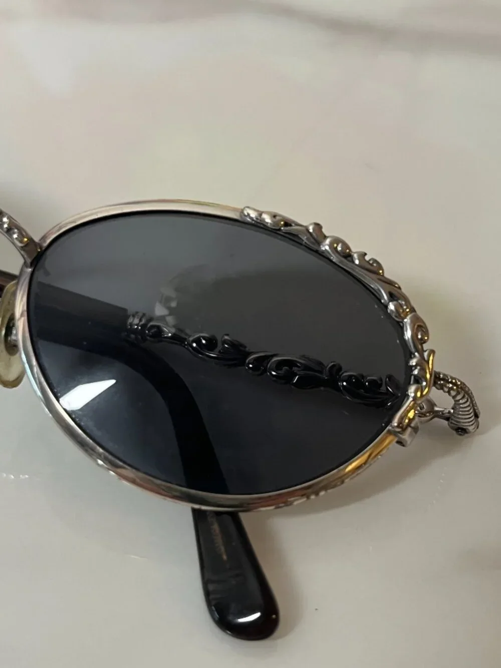 Brighton Vintage Silver Filigree Oval Sunglasses + Case